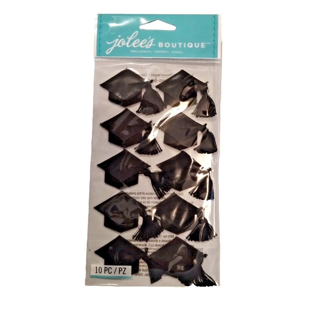 Jolee's Boutique 3D Embellishments, Black Graduation Caps, 2 Packs (20 pieces)